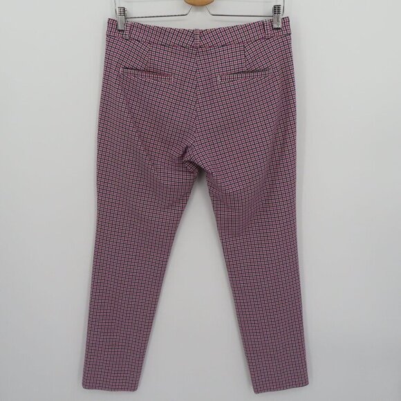 Banana Republic Women 4 Sloan Pink Brown Black Check Cropped Pants Zip Pockets - Picture 6 of 13